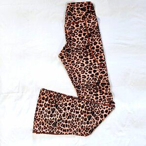 Women's Athletic Pants Leopard Print Brown Trim Wide Leg Size Small